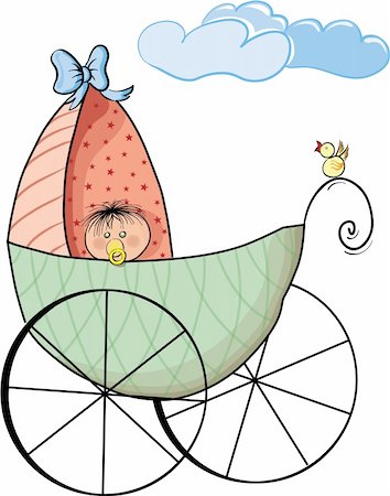 Illustratio of a baby and baby-car Foto de stock - Super Valor sin royalties y Suscripción, Código: 400-03951868