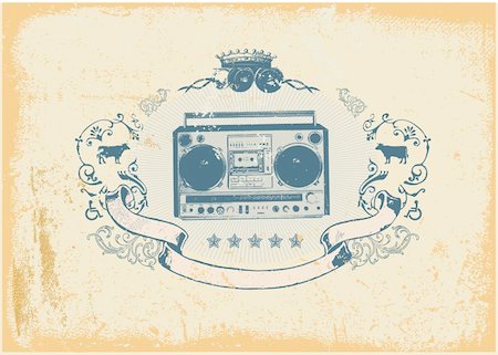 simsearch:400-05311254,k - Heraldic composition with boombox and floral ornaments made in graffity style. Grunge background. Vector illustration Stock Photo - Budget Royalty-Free & Subscription, Code: 400-03953188