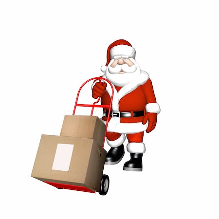 Santa pushing a hand cart with shipping boxes. With blank label. Isolated on a white background. Stock Photo - Budget Royalty-Free & Subscription, Code: 400-03965504