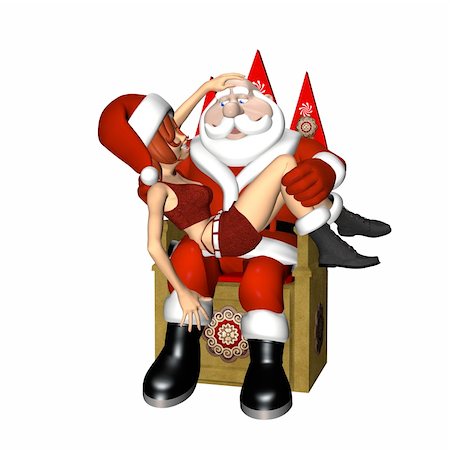 One of Santa's helpers sitting on his lap, rubbing his head. Isolated on a white background. Photographie de stock - Aubaine LD & Abonnement, Code: 400-03965510