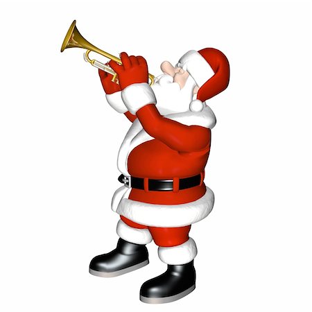 picture of the blue playing a instruments - Santa playing a trumpet.   Isolated on a white background. Stock Photo - Budget Royalty-Free & Subscription, Code: 400-03965563