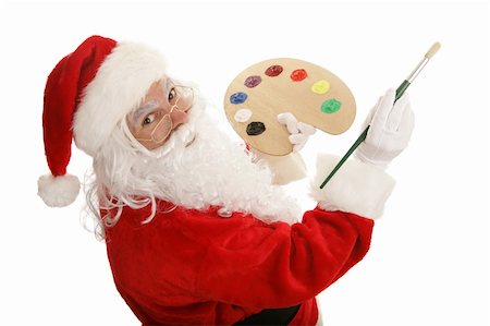 simsearch:400-06462885,k - Santa with painting with a colorful paint palette and brush.  Isolated on white. Stock Photo - Budget Royalty-Free & Subscription, Code: 400-03966821