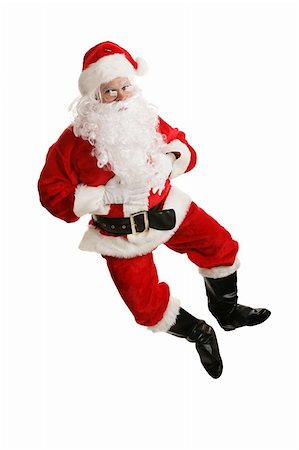 simsearch:400-06462885,k - Happy dancing Santa Claus jumps in the air and kicks up his heels.  (model is actually jumping)Isolated on white. Stock Photo - Budget Royalty-Free & Subscription, Code: 400-03966838