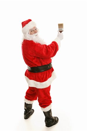 simsearch:693-06435898,k - Full body view of Santa Claus using a 3 inch paintbrush on a white background. Stock Photo - Budget Royalty-Free & Subscription, Code: 400-03966865