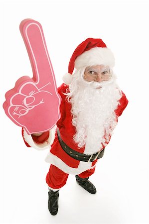 simsearch:400-06462885,k - Santa Clause with a big rubber hand showing the number one.  Full body on white background. Stock Photo - Budget Royalty-Free & Subscription, Code: 400-03966862
