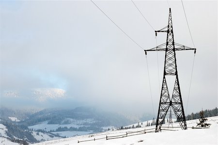 winter mountain landscape with high-voltage current line Stock Photo - Budget Royalty-Free & Subscription, Code: 400-03967499
