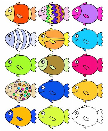 fish clip art to color - Illustration of 15 colorful fish, one is left for you to color yourself Stock Photo - Budget Royalty-Free & Subscription, Code: 400-03968019