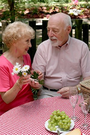 simsearch:400-04208630,k - A romantic senior man giving his wife flowers while they are on a picnic. Stock Photo - Budget Royalty-Free & Subscription, Code: 400-03969269