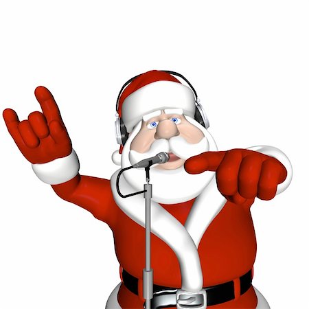 Santa DJ wearing headphones and standing in front of a microphone. Isolated on a white background. Stock Photo - Budget Royalty-Free & Subscription, Code: 400-03960010