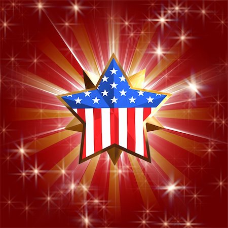 simsearch:400-05006261,k - 3d golden star with usa flag over red background with rays, gleams and stars Stock Photo - Budget Royalty-Free & Subscription, Code: 400-03960281