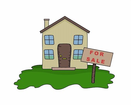 Illustrated House with For Sale sign Stock Photo - Budget Royalty-Free & Subscription, Code: 400-03960600