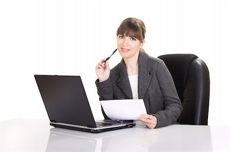 simsearch:400-04416781,k - Beautiful business woman working with a laptop on a white background Photographie de stock - Aubaine LD & Abonnement, Code: 400-03960897