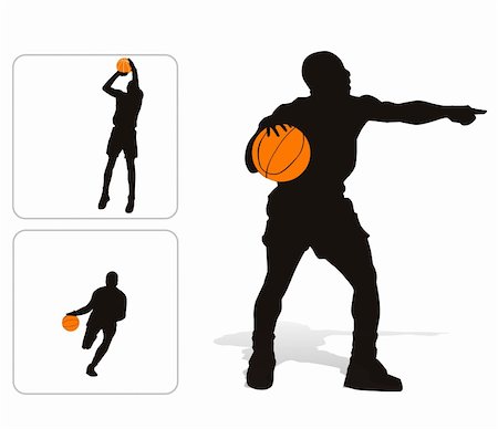 simsearch:854-03538943,k - Vector illustration of 3 basketball players silhouettes - isolated Stock Photo - Budget Royalty-Free & Subscription, Code: 400-03962021
