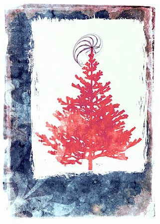 Mixed media illustration of vintage christmas tree over grunge background Stock Photo - Budget Royalty-Free & Subscription, Code: 400-03962149