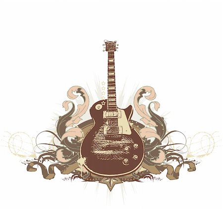 Guitar on the  grunge background. Vector illustration. Foto de stock - Super Valor sin royalties y Suscripción, Código: 400-03962830