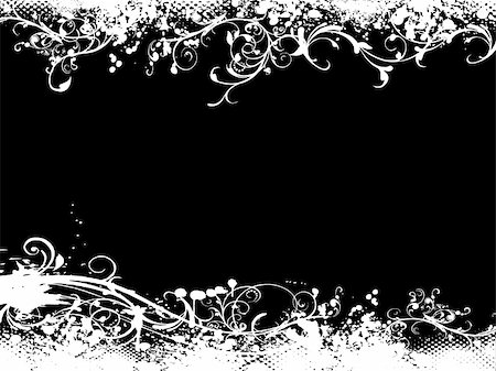 floral fabric drawings - Grunge black background, vector illustration Stock Photo - Budget Royalty-Free & Subscription, Code: 400-03963035