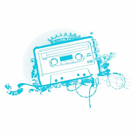 picture of the blue playing a instruments - Cassette Tape Stencil . Vector illustration Stock Photo - Budget Royalty-Free & Subscription, Code: 400-03963526