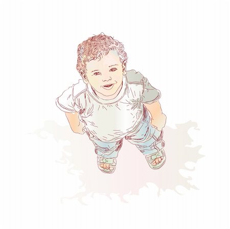 shy baby - Little boy looking up and smiling. Vector illustration Stock Photo - Budget Royalty-Free & Subscription, Code: 400-03963571