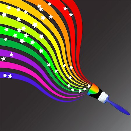 paint curve brush - Vector - Colorful wavy / curvy abstract rainbows on a black background. Stock Photo - Budget Royalty-Free & Subscription, Code: 400-03974381