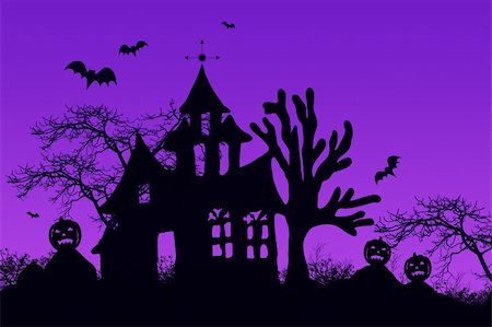 simsearch:400-03936196,k - Haunted halloween house with bats Stock Photo - Budget Royalty-Free & Subscription, Code: 400-03970622