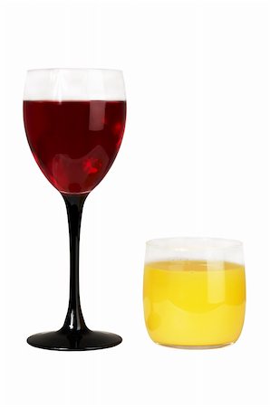 simsearch:649-07065069,k - Glass with wine and a glass with juice on a white background Stock Photo - Budget Royalty-Free & Subscription, Code: 400-03971814