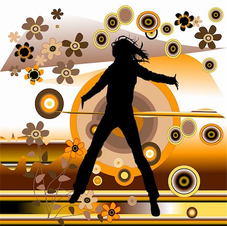 simsearch:400-03952119,k - jumping woman on retro background with flowers Photographie de stock - Aubaine LD & Abonnement, Code: 400-03972015