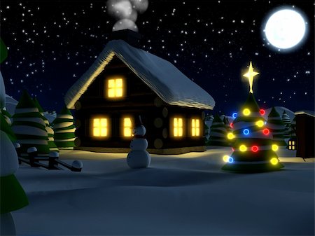 3d rendered illustration of a winterscene with house snowman Stock Photo - Budget Royalty-Free & Subscription, Code: 400-03973369