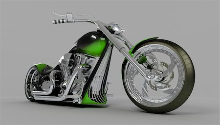 simsearch:400-05017762,k - hires computer generated image of green macho custom bike or chopper Stock Photo - Budget Royalty-Free & Subscription, Code: 400-03973617