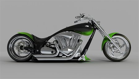 simsearch:400-05017762,k - hires computer generated image of green macho custom bike or chopper Stock Photo - Budget Royalty-Free & Subscription, Code: 400-03973619