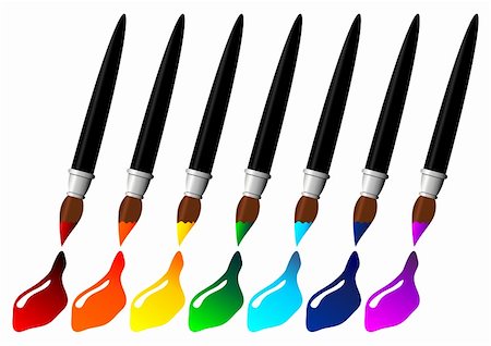 paint brush line art - Brushes painting the colors of the rainbow over white background Stock Photo - Budget Royalty-Free & Subscription, Code: 400-03973669