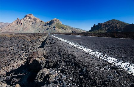 Road in lava landscape of the El Teide National Park, Tenerife, Canary Islands Stock Photo - Budget Royalty-Free & Subscription, Code: 400-03984396