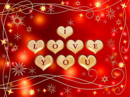 simsearch:400-05887181,k - 3d golden hearts, red letters, text - I love you, stars, lights, gleams Stock Photo - Budget Royalty-Free & Subscription, Code: 400-03985712