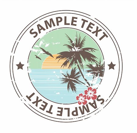 Grungy summer design with palms, flying seagulls, flowers and with a detached place for sample texts. Stock Photo - Budget Royalty-Free & Subscription, Code: 400-03985810