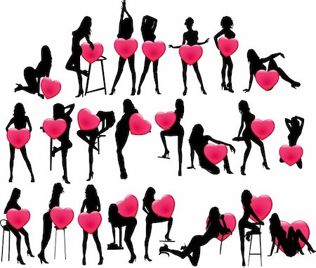 simsearch:400-04225031,k - Girls silhouettes with hearts vector illustration Photographie de stock - Aubaine LD & Abonnement, Code: 400-03988383