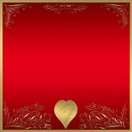 beautiful red and gold background frame with love heart Stock Photo - Budget Royalty-Free & Subscription, Code: 400-03989299