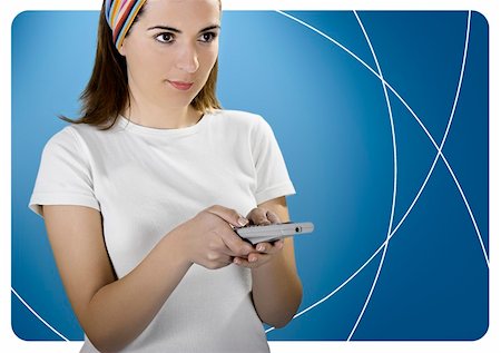 Woman with a remote control over a blue background created in PS Stock Photo - Budget Royalty-Free & Subscription, Code: 400-03989656