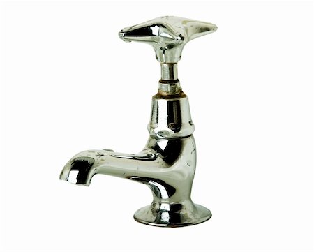 A retro bathroom sink tap isolated on white with clipping path. Stock Photo - Budget Royalty-Free & Subscription, Code: 400-03983662
