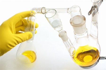 simsearch:400-09011632,k - chemical equipment and a hand in yellow glove, isolated on white Stock Photo - Budget Royalty-Free & Subscription, Code: 400-03994612