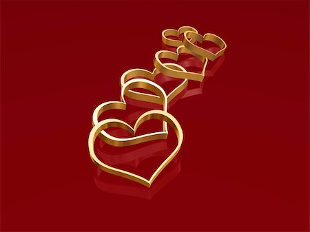 3d golden hearts over red background with reflection Stock Photo - Budget Royalty-Free & Subscription, Code: 400-03996192