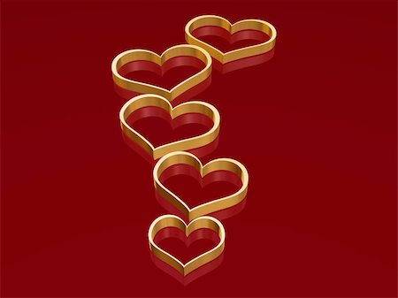 simsearch:400-05887181,k - 3d golden hearts over red background with reflection Stock Photo - Budget Royalty-Free & Subscription, Code: 400-03996339