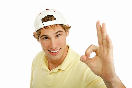 simsearch:400-04505681,k - Handsome college age young man giving Aokay sign for success.  Isolated on white. Stock Photo - Budget Royalty-Free & Subscription, Code: 400-03997986