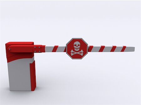 red sign rail - A red and white barrier with dead sign on white background - 3d render Stock Photo - Budget Royalty-Free & Subscription, Code: 400-03998690