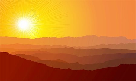 simsearch:400-06408905,k - Landscape. Mountains, ascending or a sitting down sun / vector Stock Photo - Budget Royalty-Free & Subscription, Code: 400-03992129