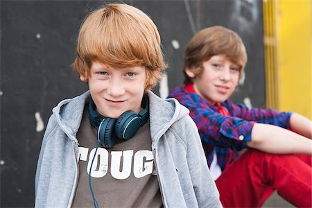 funky - Boys wearing Headphones Outdoors, Mannheim, Baden-Wurttemberg, Germany Stock Photo - Premium Royalty-Free, Code: 600-06397433