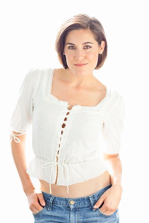 short hair - Waist up Portrait of Young Woman in Studio Stock Photo - Premium Royalty-Free, Code: 600-06531619