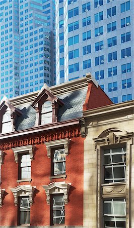 exterior office buildings - Highrise and Lowrise Buildings, Yonge Street, Toronto, Ontario, Canada, Looking West Towards Canada Trust Towers Stock Photo - Premium Royalty-Free, Code: 600-06679310