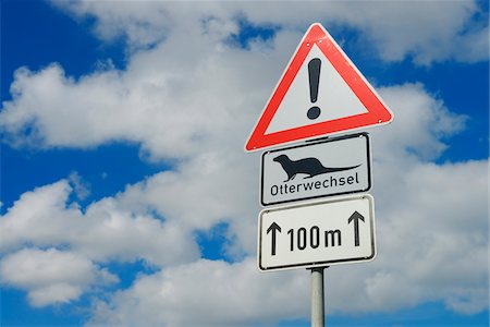 symbols of road signs - Otter Crossing Sign, Fischland-Darss-Zingst, Mecklenburg-Western Pomerania, Germany Stock Photo - Premium Royalty-Free, Code: 600-06962162
