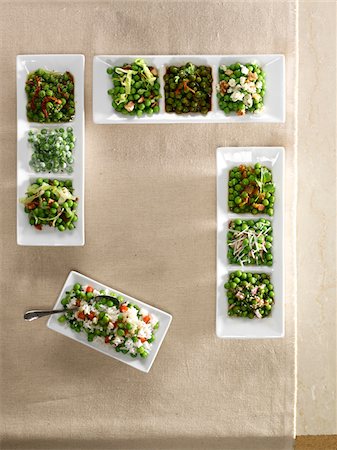 simsearch:600-07311268,k - Variety of ways to serve peas in white dishes, studio shot Stock Photo - Premium Royalty-Free, Code: 600-07148137