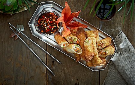 platter - Overhead View of Thai Spring Rolls, Studio Shot Stock Photo - Premium Royalty-Free, Code: 600-07237813