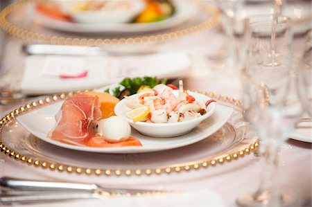 Appetizers at Place Setting at Wedding Reception, Toronto, Ontario, Canada Stock Photo - Premium Royalty-Free, Code: 600-07237826